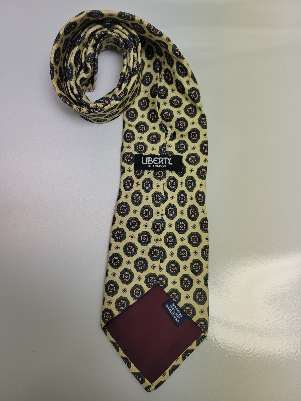 Liberty of London Yellow and Navy Medallion Silk Tie